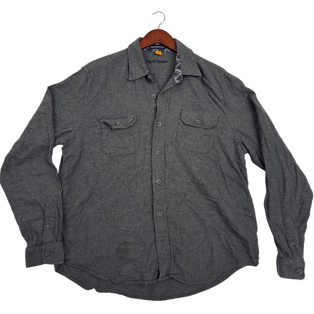 Taylor Vintage Performance Mens XL Gray Flannel Shirt Long Sleeve Stretch Wester